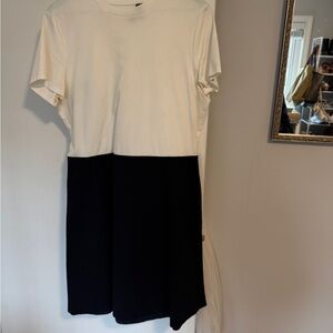 Theory Mixed Media Mini Dress in Cream and Black